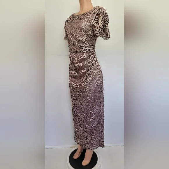 JS Collections Embroidered Gown Boat Neck Flutter Sleeve Size 10 - Picture 8 of 8